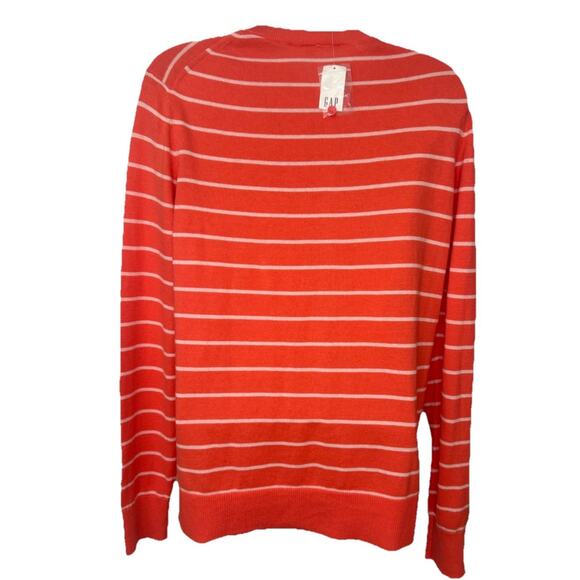 Gap Sweater Cardigan Coral White Striped Lightweight Women’s Large Buttons NEW - Picture 3 of 6